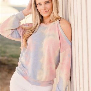 Cold Shoulder Tie Dye Long Sleeve Tee
